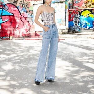 Alessandra Rich Light Blue Flare Jeans